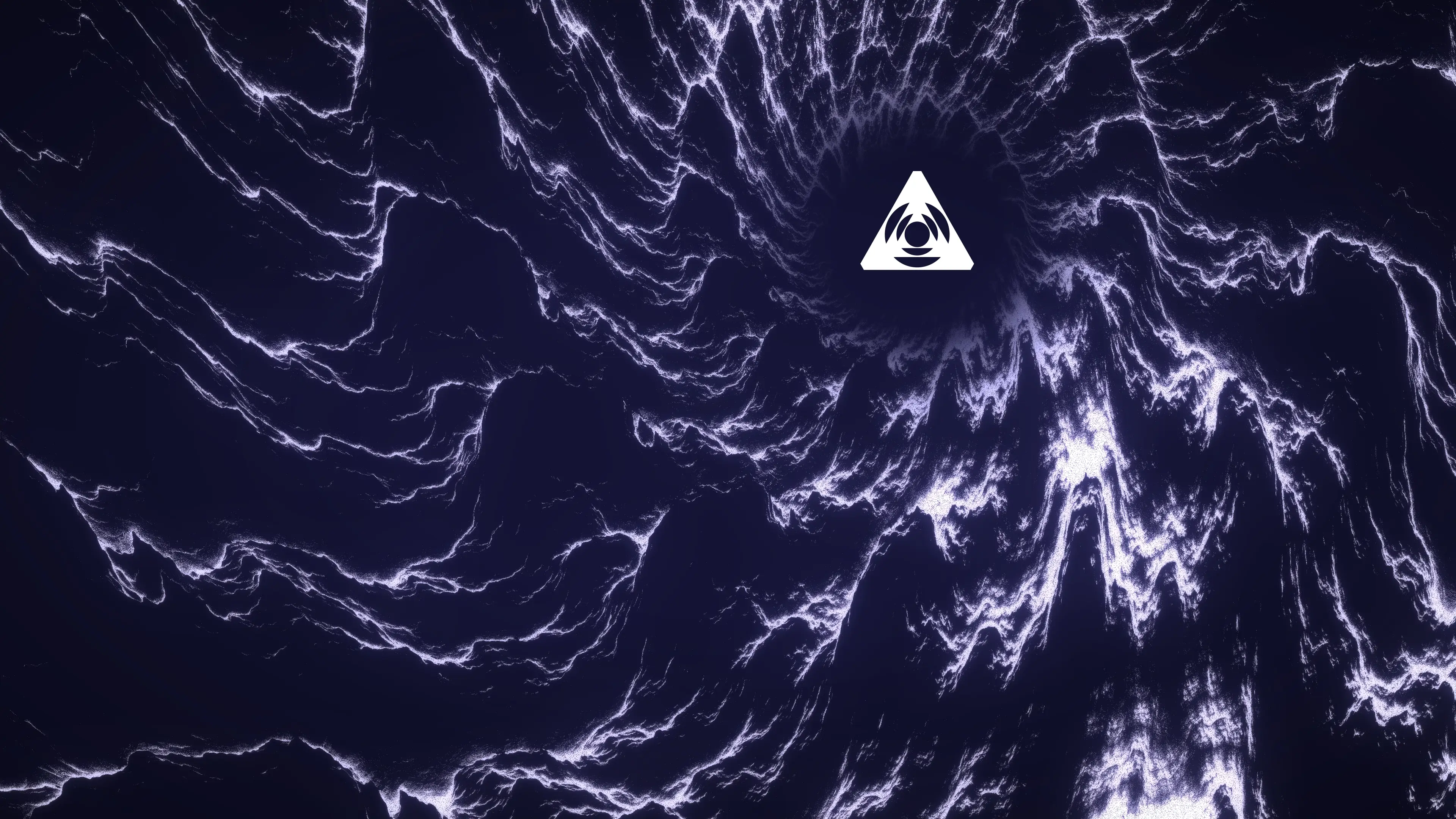 A range of ridges drawn in points of violet light, winding in a spiral toward the Infinite Ascent logomark.
